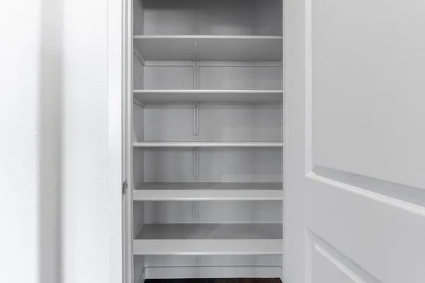 a view of walk in closet with empty racks