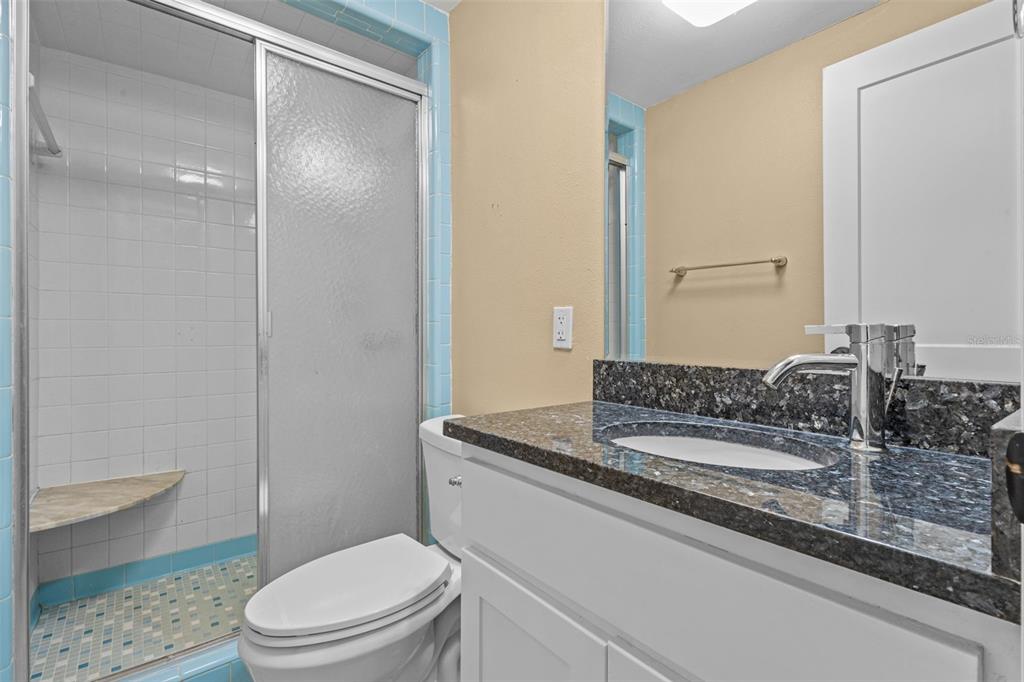 1908 West Fern Street Tampa, FL 33604 - Photo 22 of 47 a bathroom with a granite countertop sink a toilet a mirror and shower