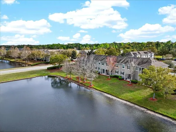 a view of a lake with houses