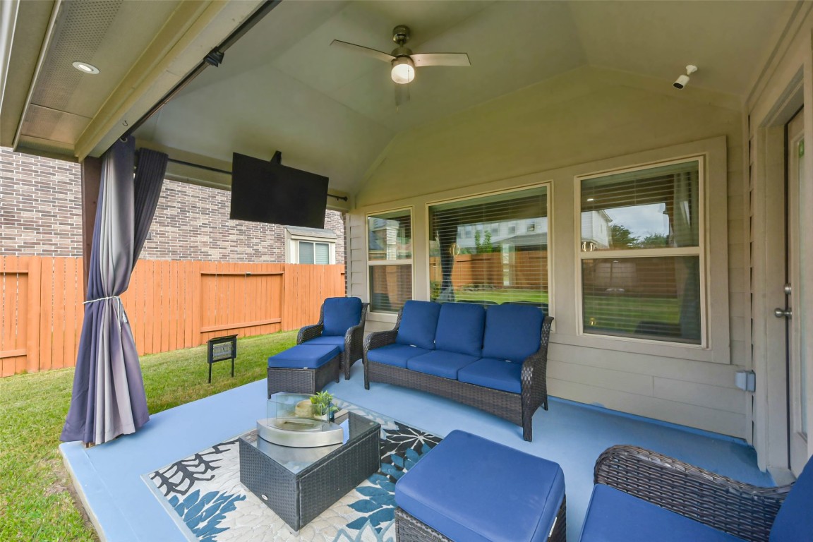 9622 Invergarry Way Tomball, TX 77375 - Photo 29 of 32 a living room with furniture fireplace and a large window