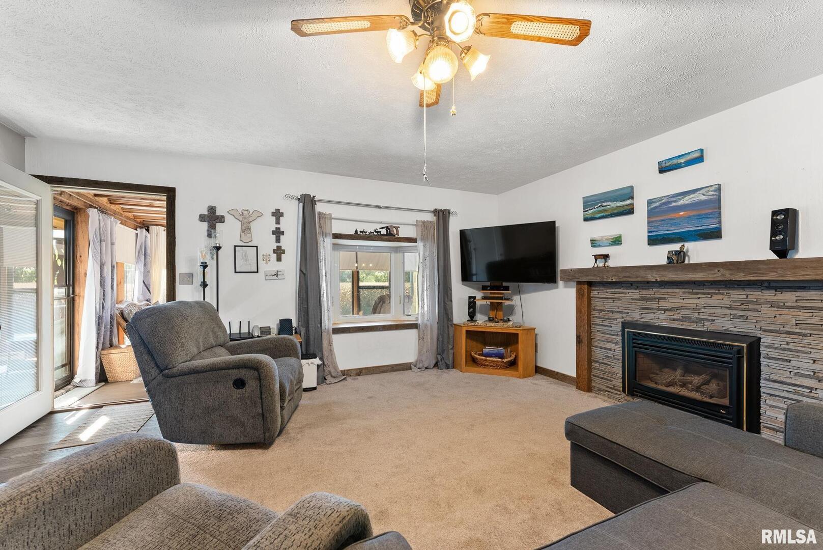 1422 McCloud Road Aledo, IL 61231 - Photo 14 of 44 a living room with furniture a flat screen tv and a fireplace