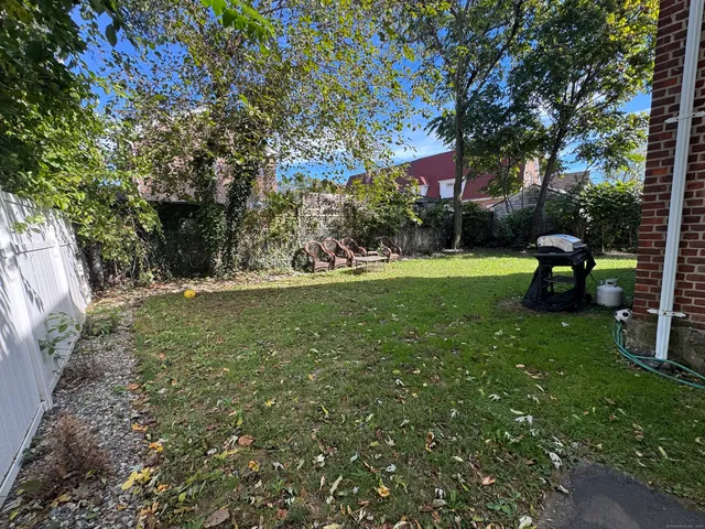 a view of a park with large trees