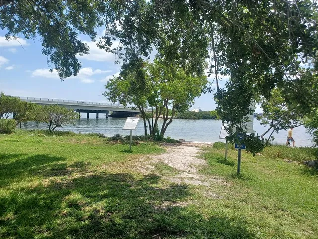 a view of a lake from a yard