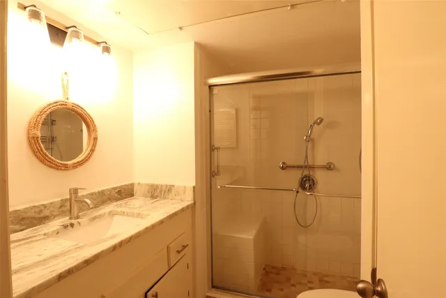 a view of a bathroom from a bathroom