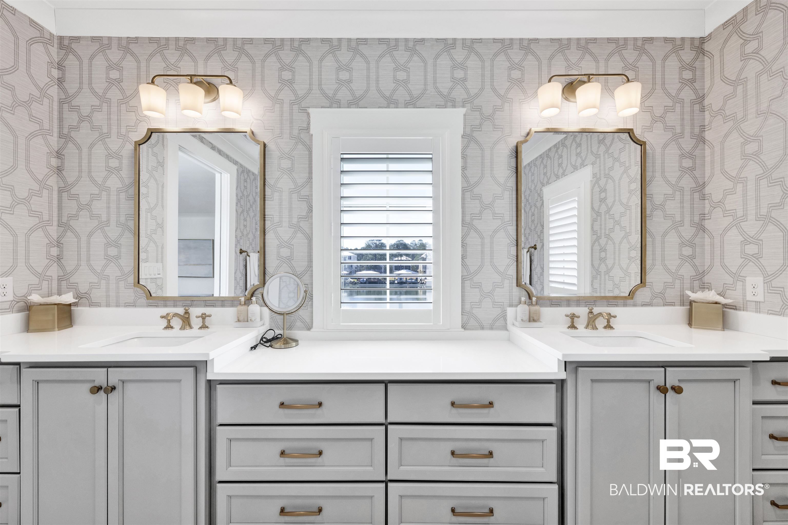 861 Inlet Circle Gulf Shores, AL 36542 - Photo 28 of 54 Full bath with wallpapered walls and double vanity
