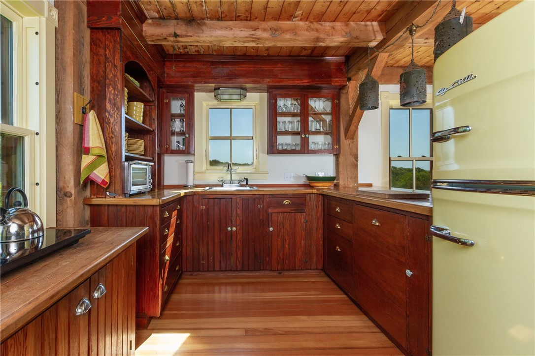 1776 Corn Neck Road Block Island, RI 02807 - Photo 33 of 49 Guest House Kitchen Area - Fir Floors - Retro Large Big Chill Refrigerator/Freezer