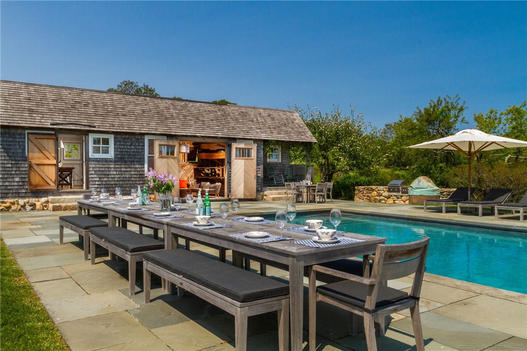 1776 Corn Neck Road Block Island, RI 02807 - Photo 48 of 49 Outside Dining - Pebble Gunite Saline Pool- Built in Grill, 2 Burner Cooktop - Built in Pizza Oven