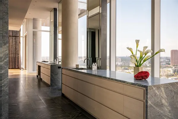 a kitchen with stainless steel appliances a sink and a potted plant