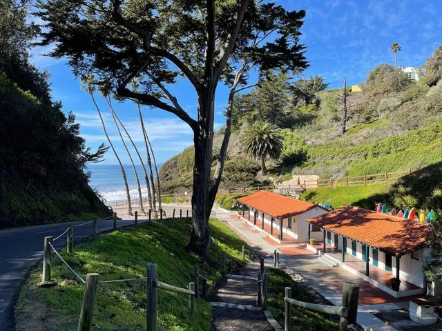 an outdoor space with seating