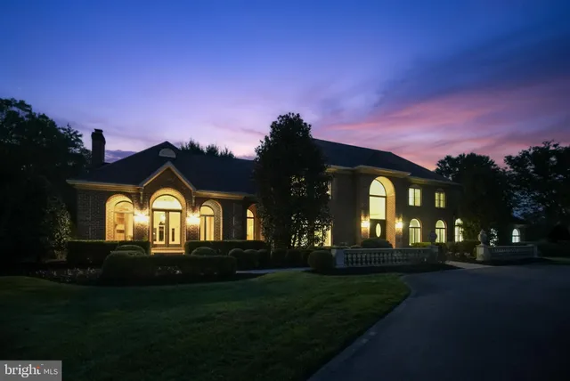 a yard with trees in the background