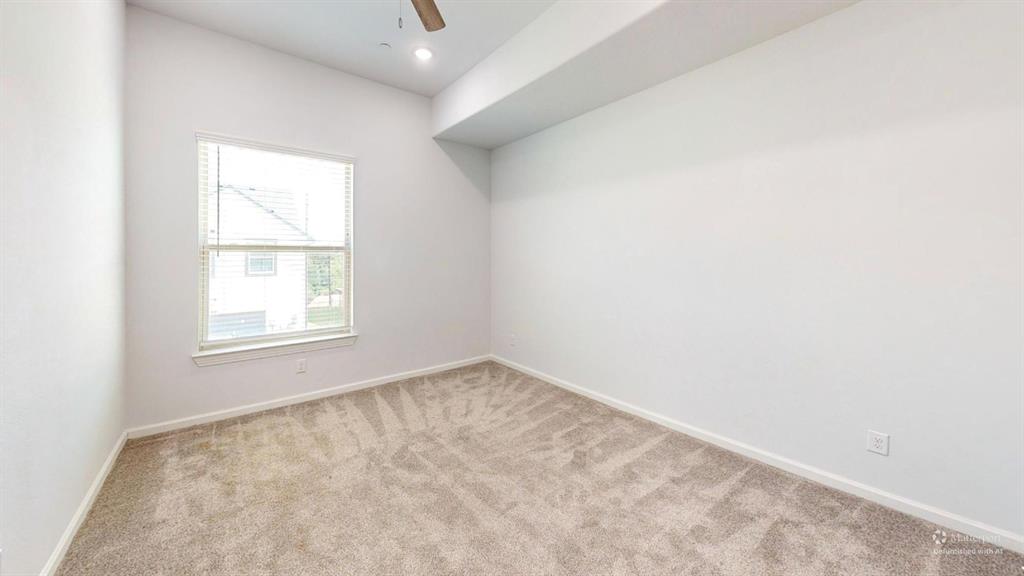 336 Buck Ridge Drive Frisco, TX 75068 - Photo 9 of 23 Carpeted room featuring a single window with blinds, a ceiling fan, and recessed lighting