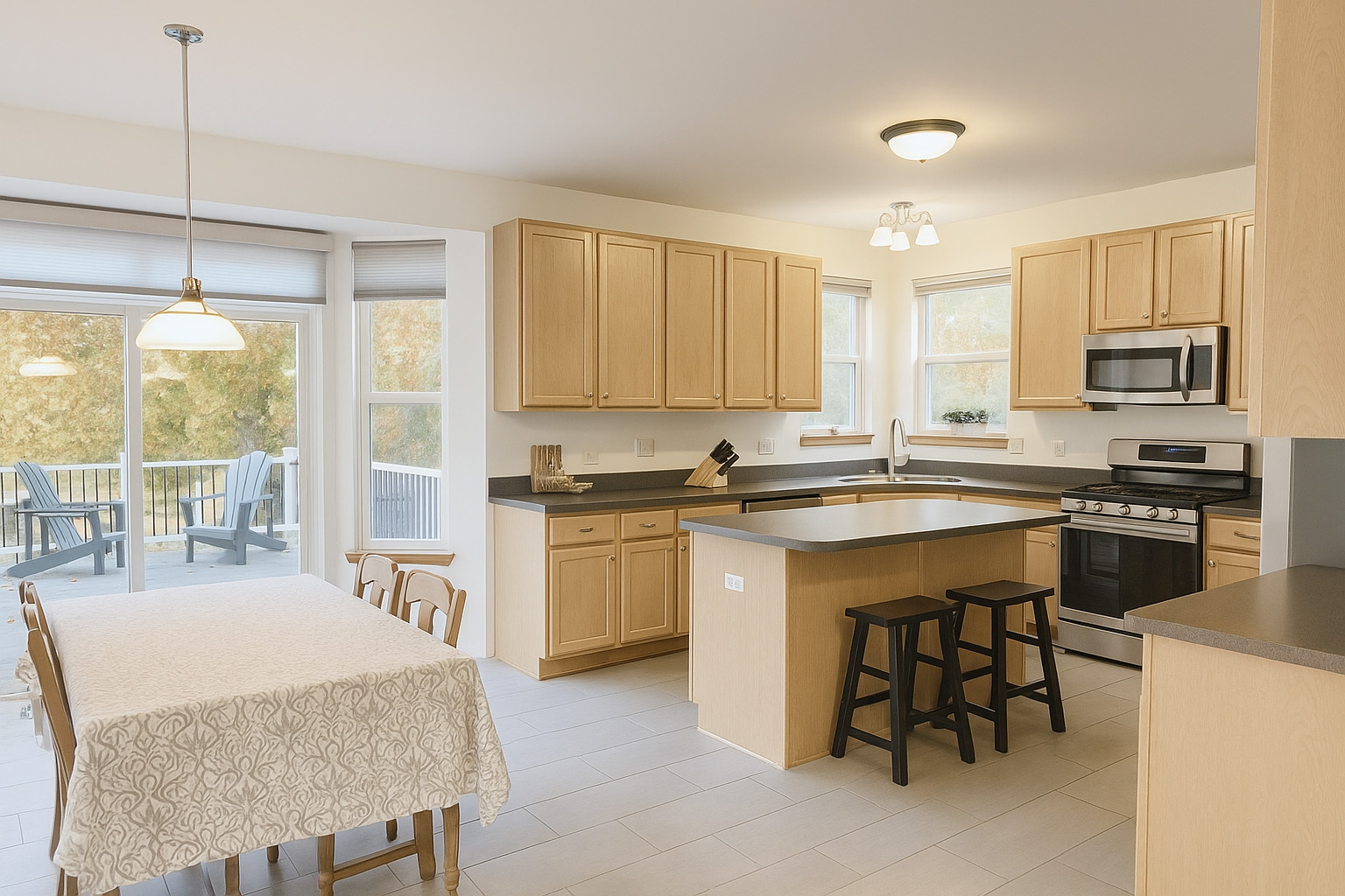 246 West Winding Trail Circle Round Lake, IL 60073 - Photo 9 of 26 a kitchen with granite countertop a stove a sink a dining table and chairs