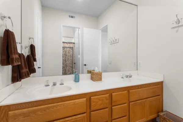 a bathroom with a shower curtain