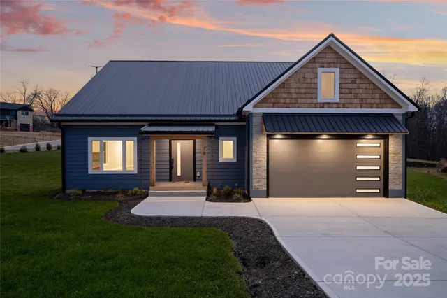 a front view of a house with yard and green space