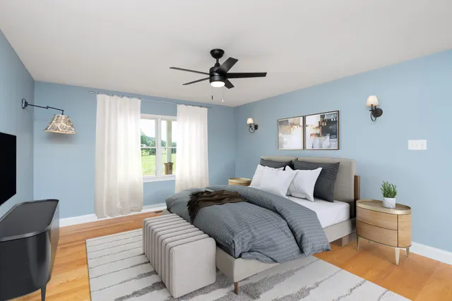 a view of a lake with a mountain