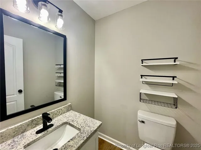 a bathroom with a sink toilet and vanity