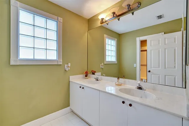 a view of a backyard with plants and large tree