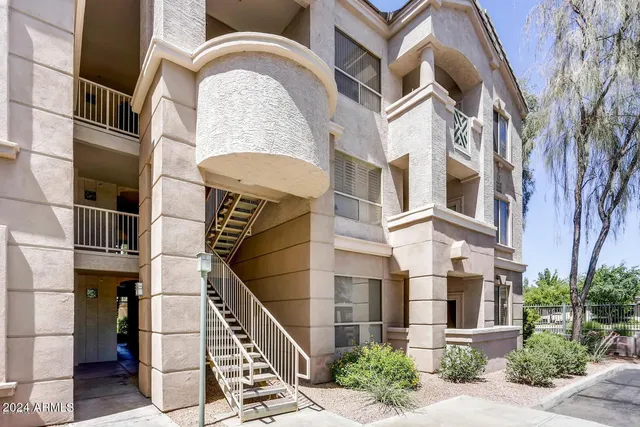 a front view of a multi story building