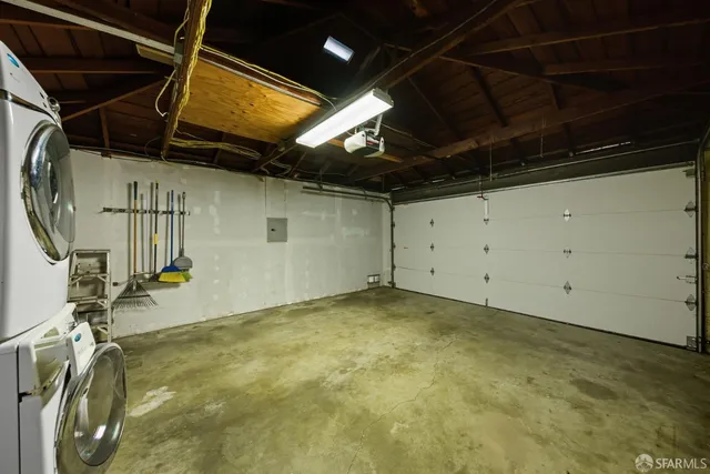 a view of a room with wooden walls