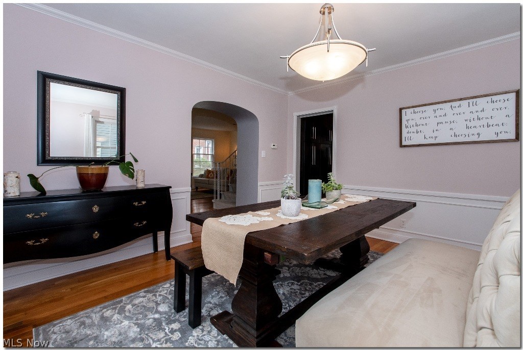 3626 Sutherland Road Shaker Heights, OH 44122 - Photo 8 of 26 Formal Dining Room with Hardwood Floors, and Crown and Chair Rail Moldings