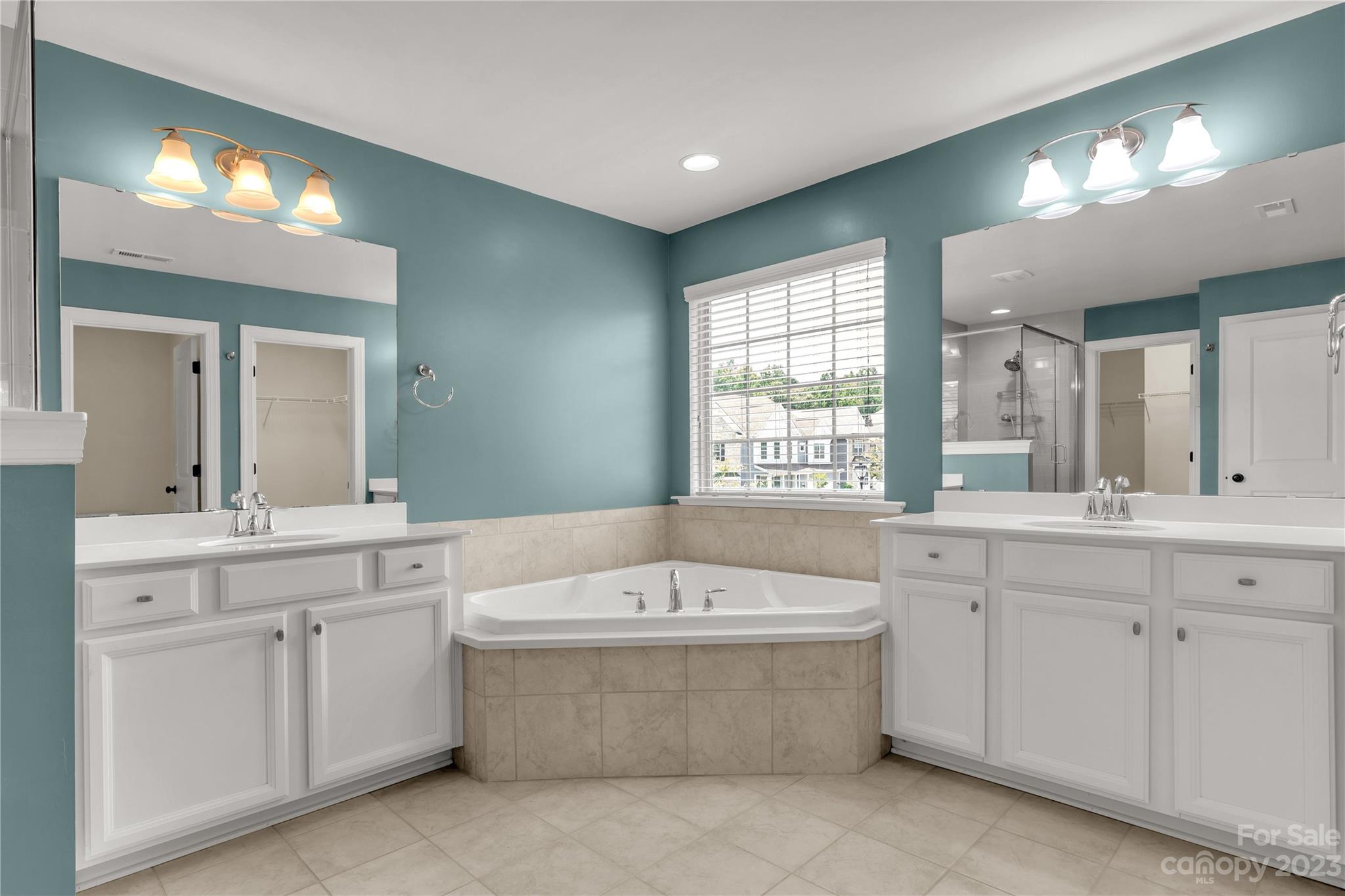 879 Pecan Tree Lane Fort Mill, SC 29715 - Photo 26 of 41 a bathroom with a bathtub a double vanity sink double and mirror