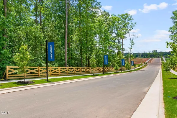 a view of a park with large trees