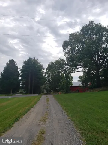 a view of a park with trees in the background