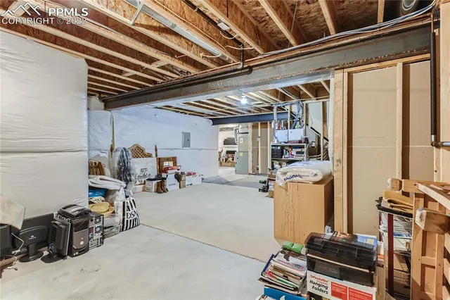 a view of a storage room with shelves