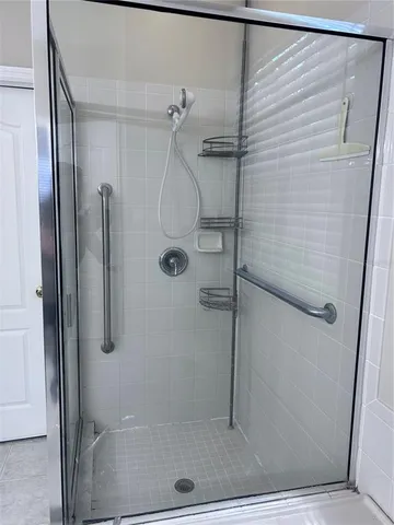 a view of a room with racks on the wall