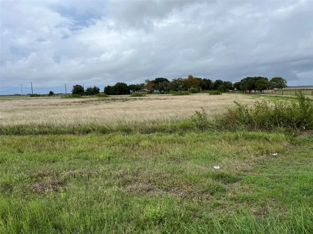 a view of a street with a big yard and large trees