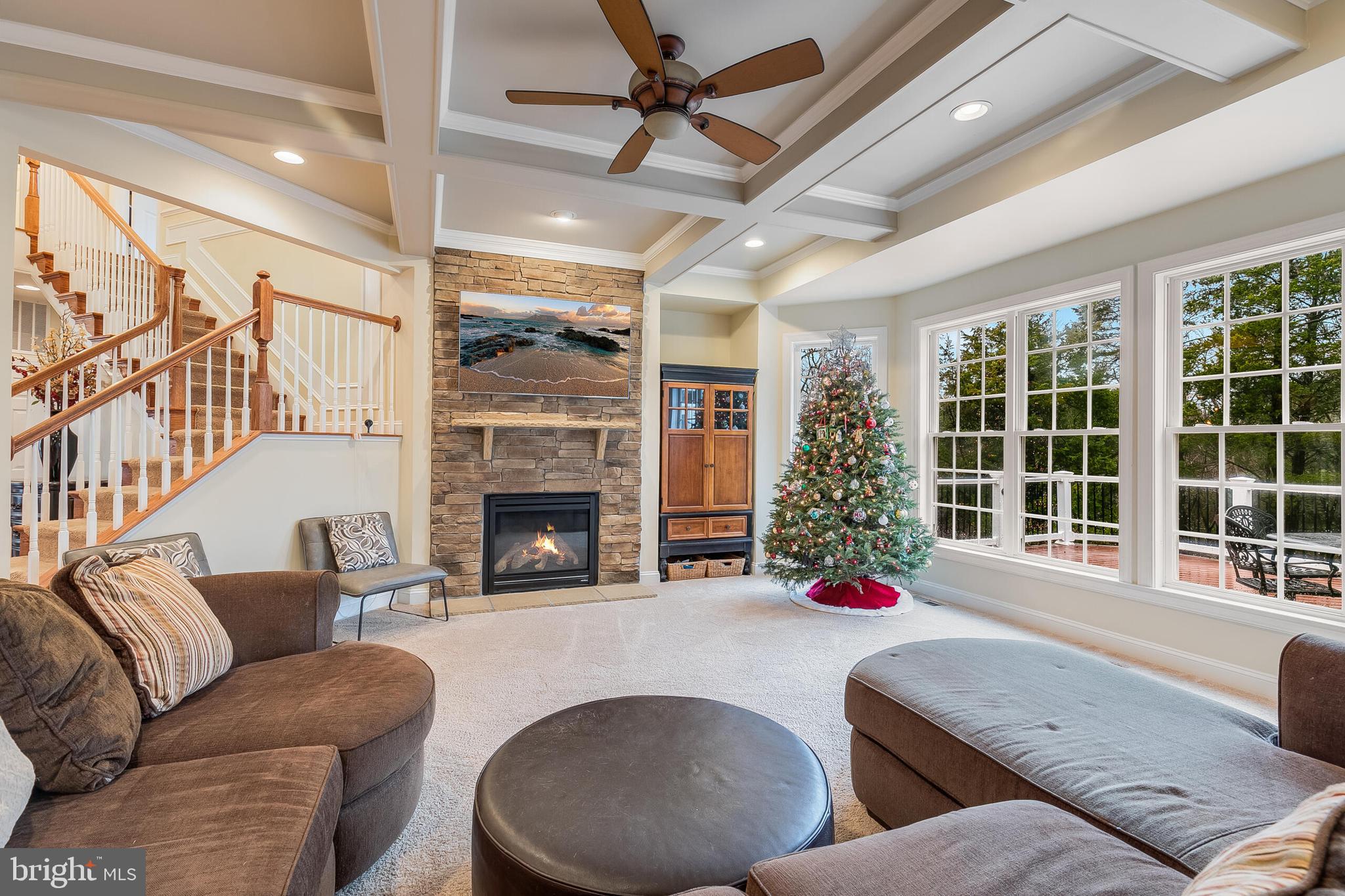 42432 Corro Place Ashburn, VA 20148 - Photo 13 of 55 Great Room with Cozy Fireplace & Coffered Ceiling