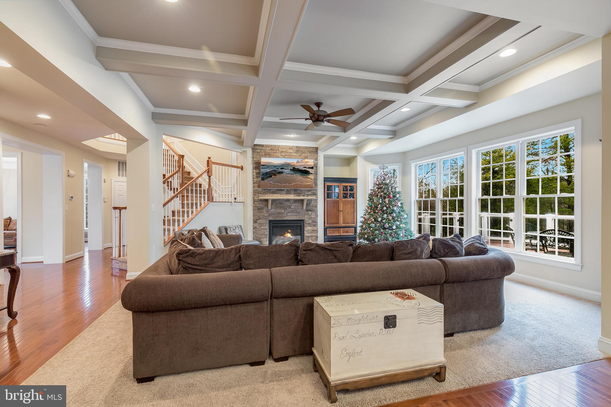 42432 Corro Place Ashburn, VA 20148 - Photo 14 of 55 Great Room with Cozy Fireplace & Coffered Ceiling