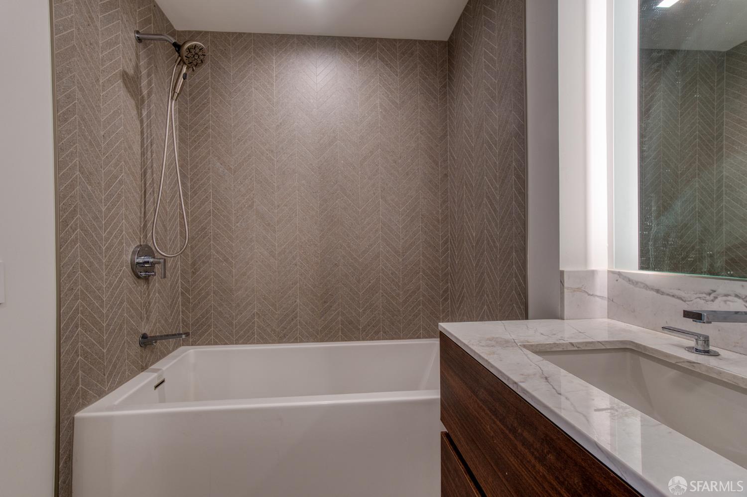 280 Spear Street, Unit 9C San Francisco, CA 94105 - Photo 6 of 11 a bathroom with a granite countertop sink a toilet and shower