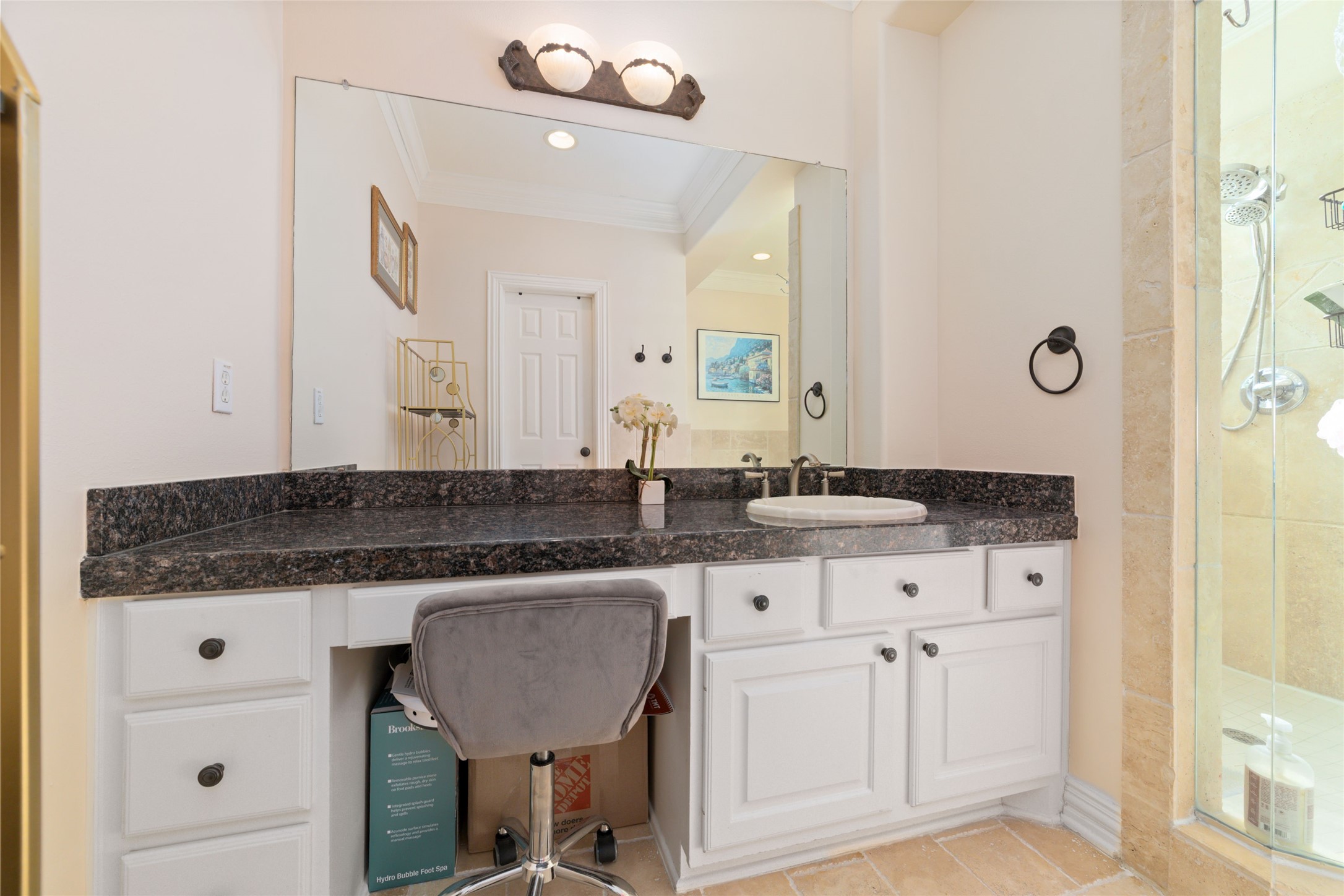 1126 Gardencrest Lane Houston, TX 77077 - Photo 27 of 31 a bathroom with a granite countertop sink and a mirror