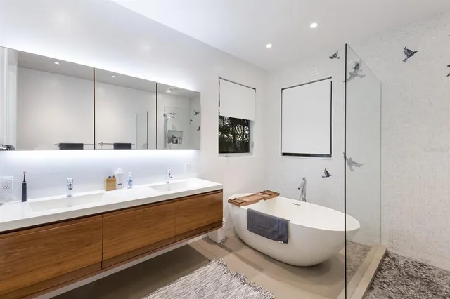 a view of a building with sitting area