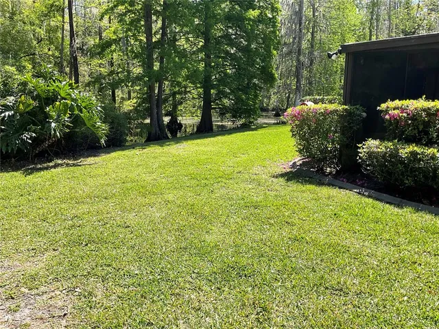 a backyard of a house with lots of green space