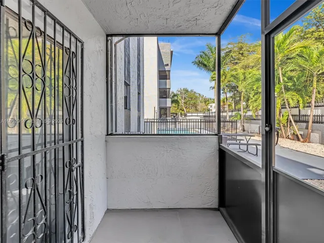 a view of a bench in the balcony