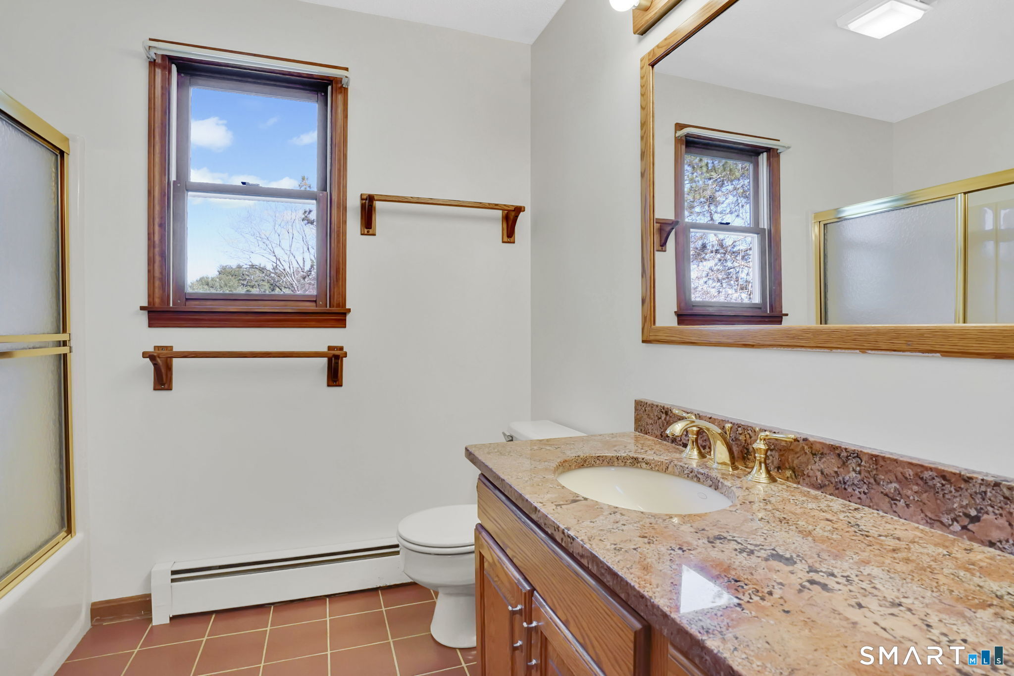 281 Turnpike Road Somers, CT 06071 - Photo 19 of 39 2nd Floor hall bathroom, granite counters, tile floor, tub/shower.