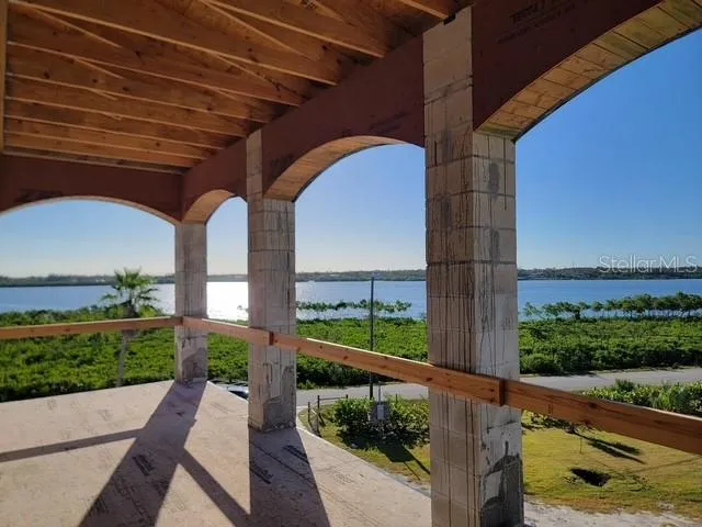 a view of a building from a balcony