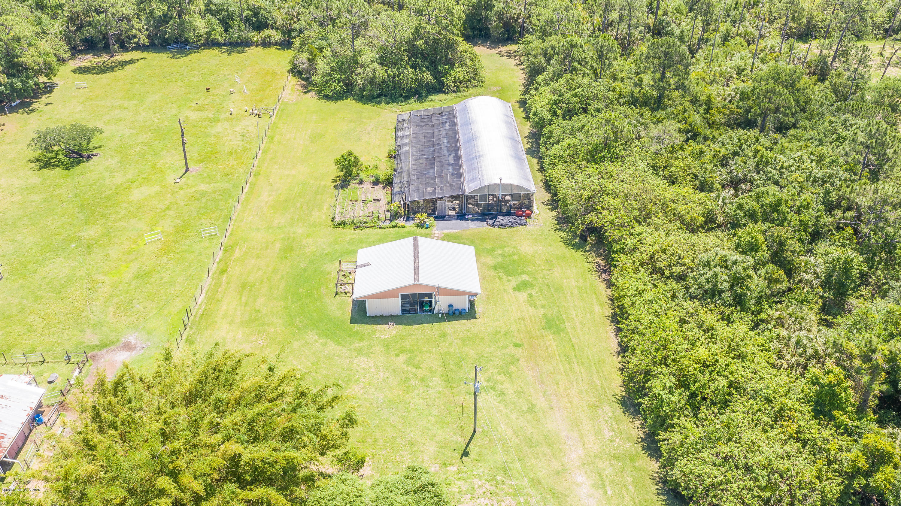 3135 Weber Road Malabar, FL 32950 - Photo 35 of 45 Overhead of Barn & Greenhouse/Shadehouse