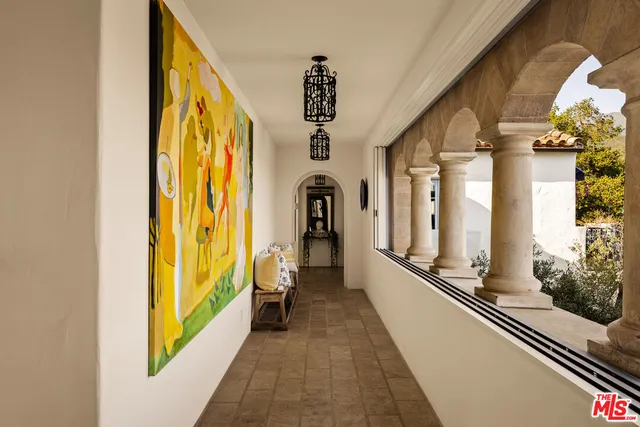 a view of a hallway with painted walls