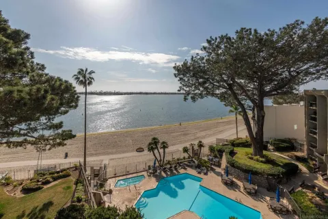 a view of a backyard with a swimming pool