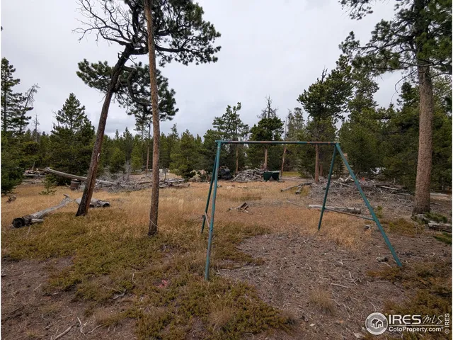 a view of a dirt road with trees in the background