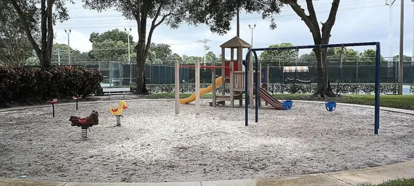 a view of park with slide