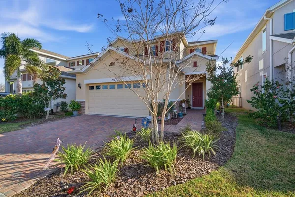 a view of a house with a backyard