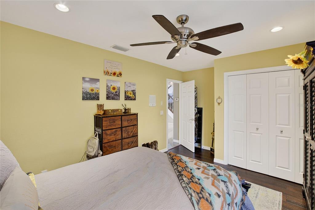 3309 Timberlee Road Wimauma, FL 33598 - Photo 16 of 55 a bedroom with a bed and a ceiling fan