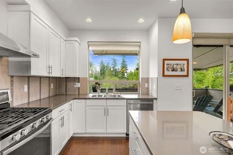 a kitchen with stainless steel appliances granite countertop a stove and a sink