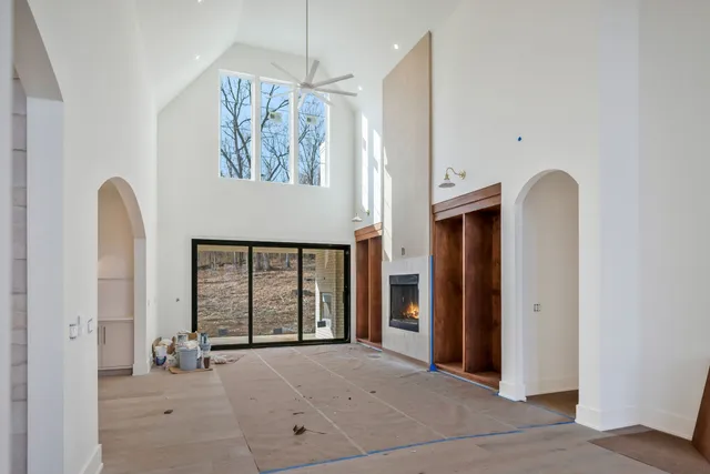 a view of an entryway with a chandelier