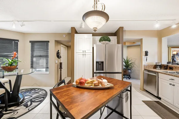 a view of a dining room and livingroom