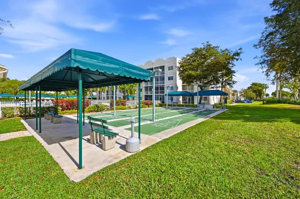 a view of a park with slide